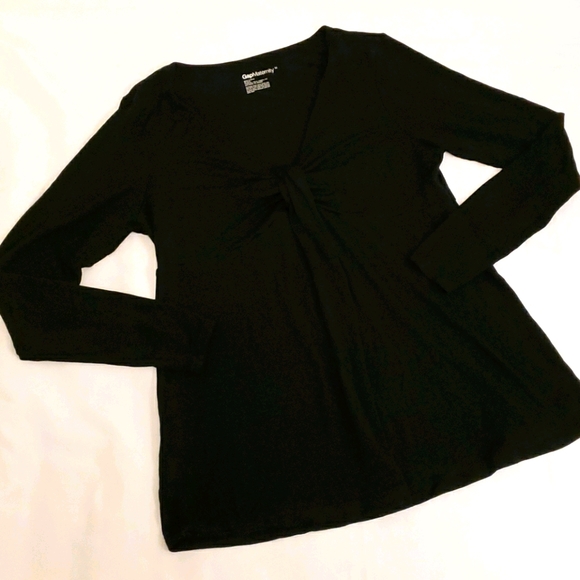 Gap Maternity Knot Chest V Neck Longsleeve Shirt Black Women's Medium M - Picture 1 of 8
